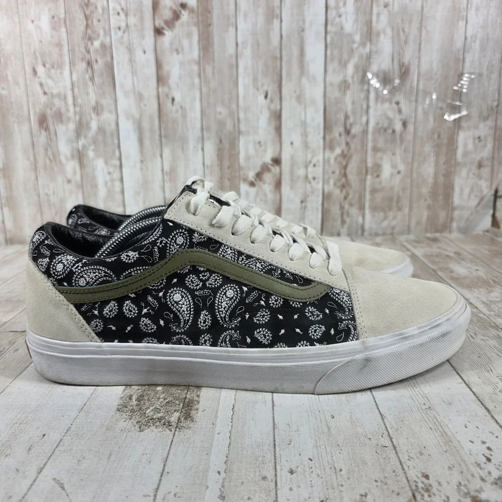 Vans Old Skool Black Paisley Cream Suede Olive Green Stripe Mens 12 Sneakers